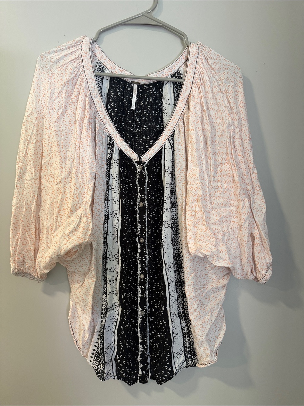 Free People Pink and Black Mixed-Print Boho Tunic